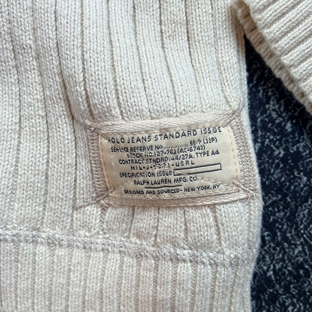Polo by Ralph Lauren 100% cotton cream men’s ribbed crew neck sweater szL - Picture 2 of 3